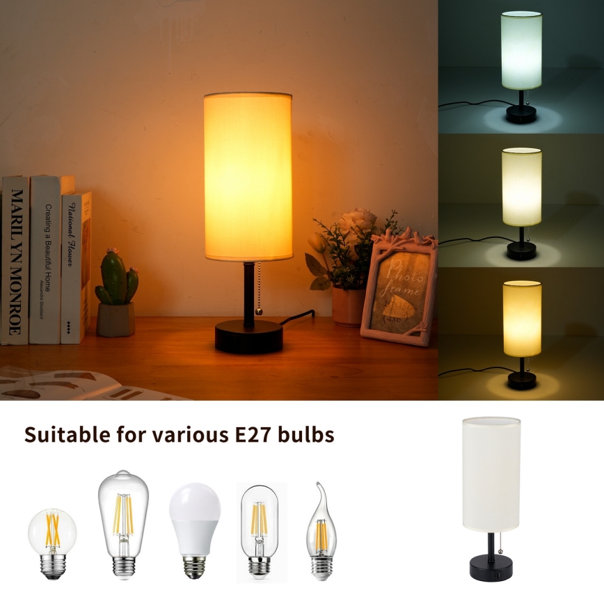 Brilagi - Stona lampa sa USB portom TABLON 1xE27/25W/230V crna/krem