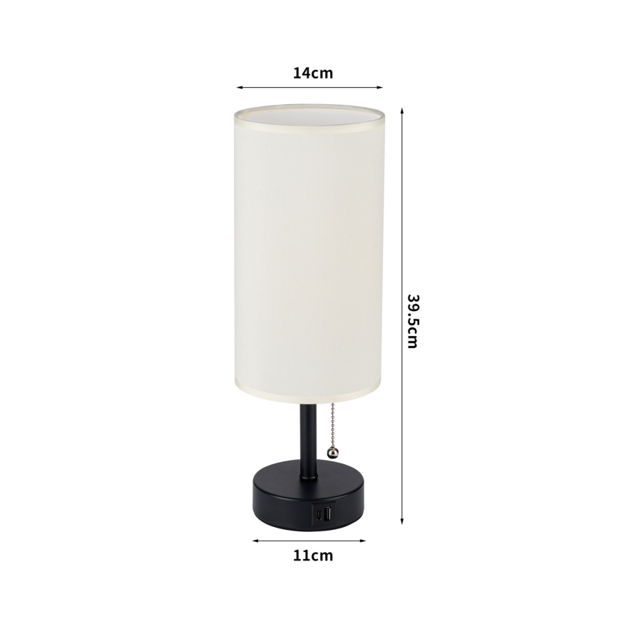 Brilagi - Stona lampa sa USB portom TABLON 1xE27/25W/230V crna/krem