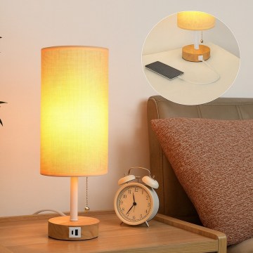 Brilagi - Stona lampa sa USB portom TABLON 1xE27/25W/230V hrast/bela/bež