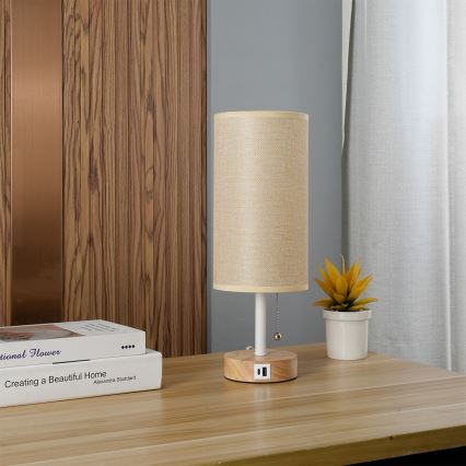 Brilagi - Stona lampa sa USB portom TABLON 1xE27/25W/230V hrast/bela/bež