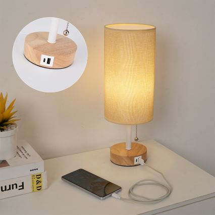 Brilagi - Stona lampa sa USB portom TABLON 1xE27/25W/230V hrast/bela/bež