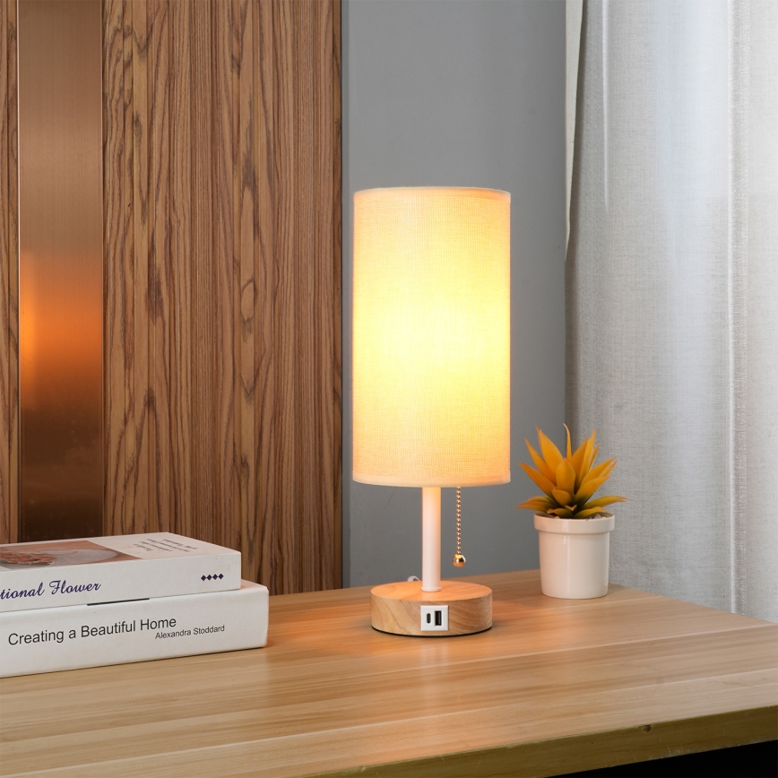 Brilagi - Stona lampa sa USB portom TABLON 1xE27/25W/230V hrast/bela/bež