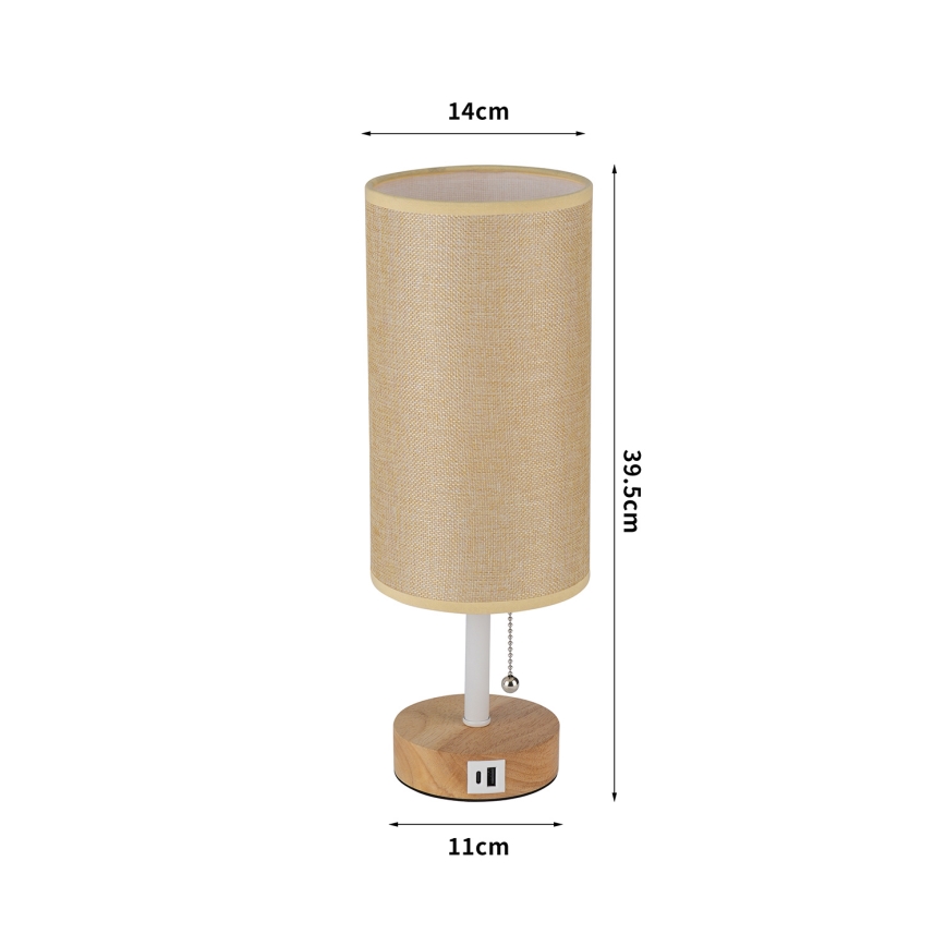 Brilagi - Stona lampa sa USB portom TABLON 1xE27/25W/230V hrast/bela/bež