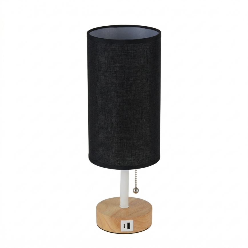 Brilagi - Stona lampa sa USB portom TABLON 1xE27/25W/230V hrast/bela/crna