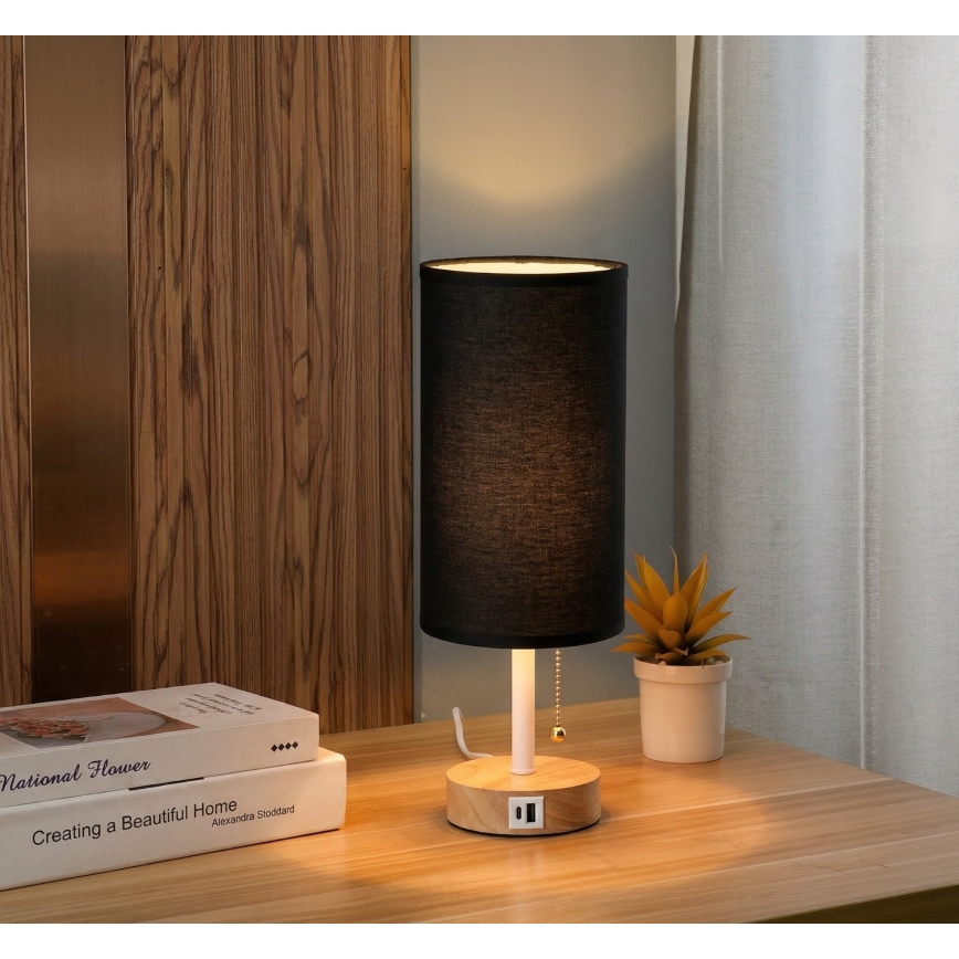 Brilagi - Stona lampa sa USB portom TABLON 1xE27/25W/230V hrast/bela/crna