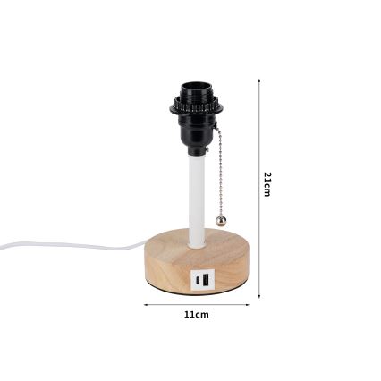 Brilagi - Stona lampa sa USB portom TABLON 1xE27/25W/230V hrast/bela