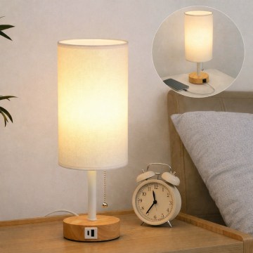 Brilagi - Stona lampa sa USB portom TABLON 1xE27/25W/230V hrast/bela