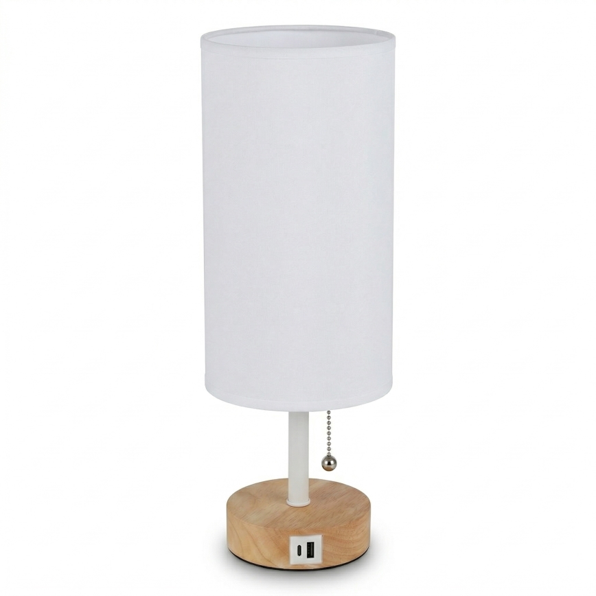 Brilagi - Stona lampa sa USB portom TABLON 1xE27/25W/230V hrast/bela