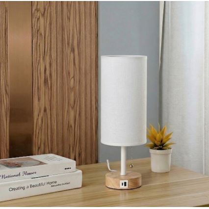 Brilagi - Stona lampa sa USB portom TABLON 1xE27/25W/230V hrast/bela