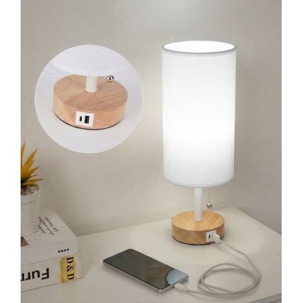 Brilagi - Stona lampa sa USB portom TABLON 1xE27/25W/230V hrast/bela