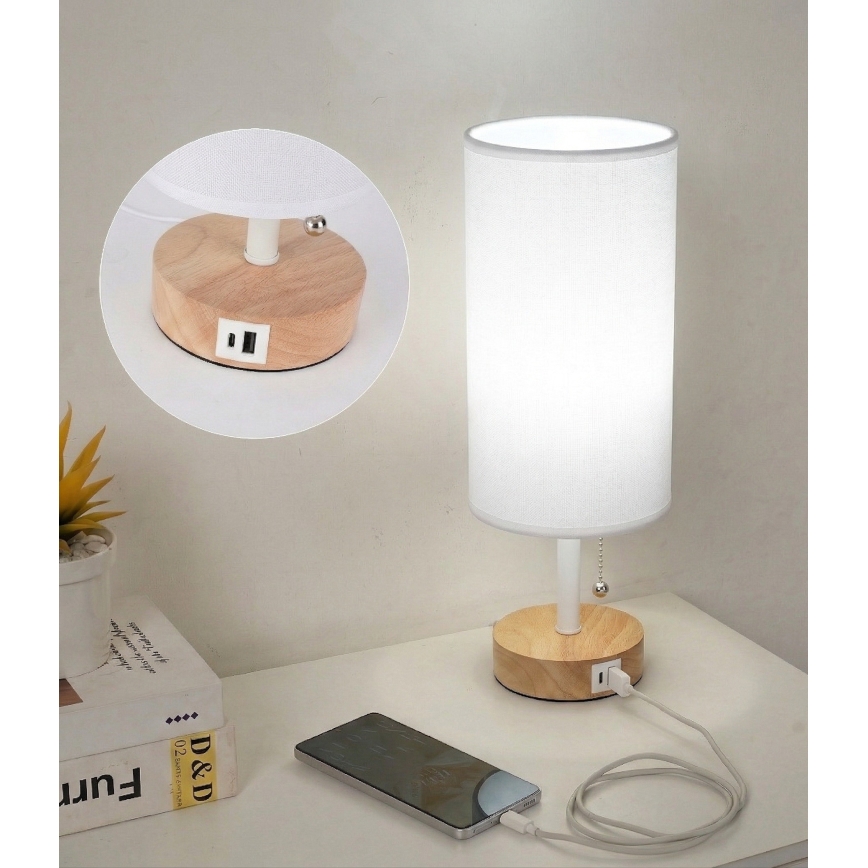 Brilagi - Stona lampa sa USB portom TABLON 1xE27/25W/230V hrast/bela