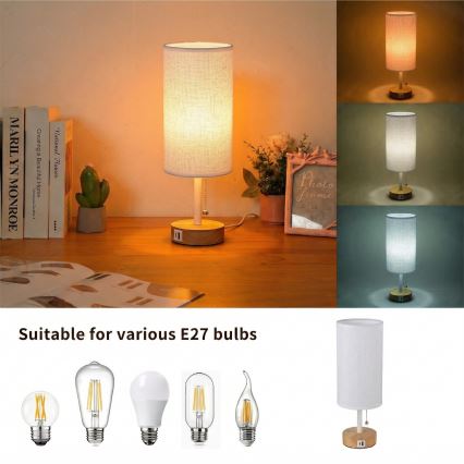 Brilagi - Stona lampa sa USB portom TABLON 1xE27/25W/230V hrast/bela