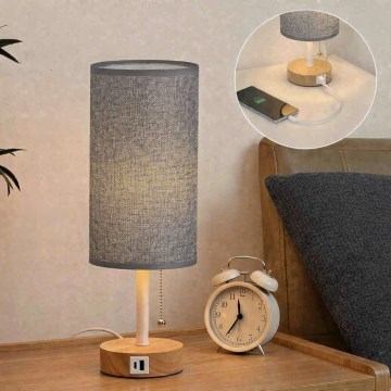 Brilagi - Stona lampa sa USB portom TABLON 1xE27/25W/230V hrast/bela/siva