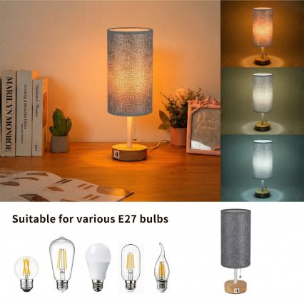 Brilagi - Stona lampa sa USB portom TABLON 1xE27/25W/230V hrast/bela/siva