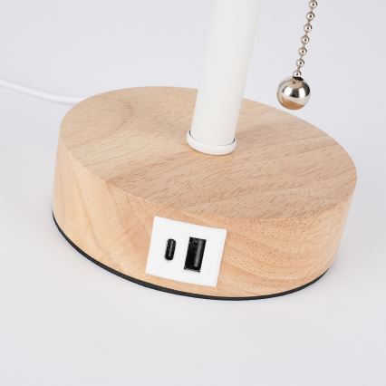 Brilagi - Stona lampa sa USB portom TABLON 1xE27/25W/230V hrast/bela/siva