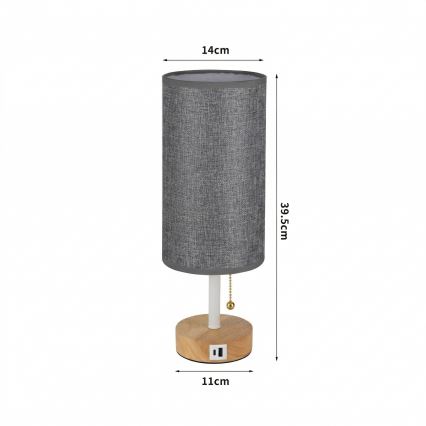 Brilagi - Stona lampa sa USB portom TABLON 1xE27/25W/230V hrast/bela/siva