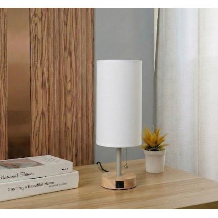 Brilagi - Stona lampa sa USB portom TABLON 1xE27/25W/230V hrast/bež/bela