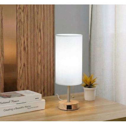 Brilagi - Stona lampa sa USB portom TABLON 1xE27/25W/230V hrast/bež/bela