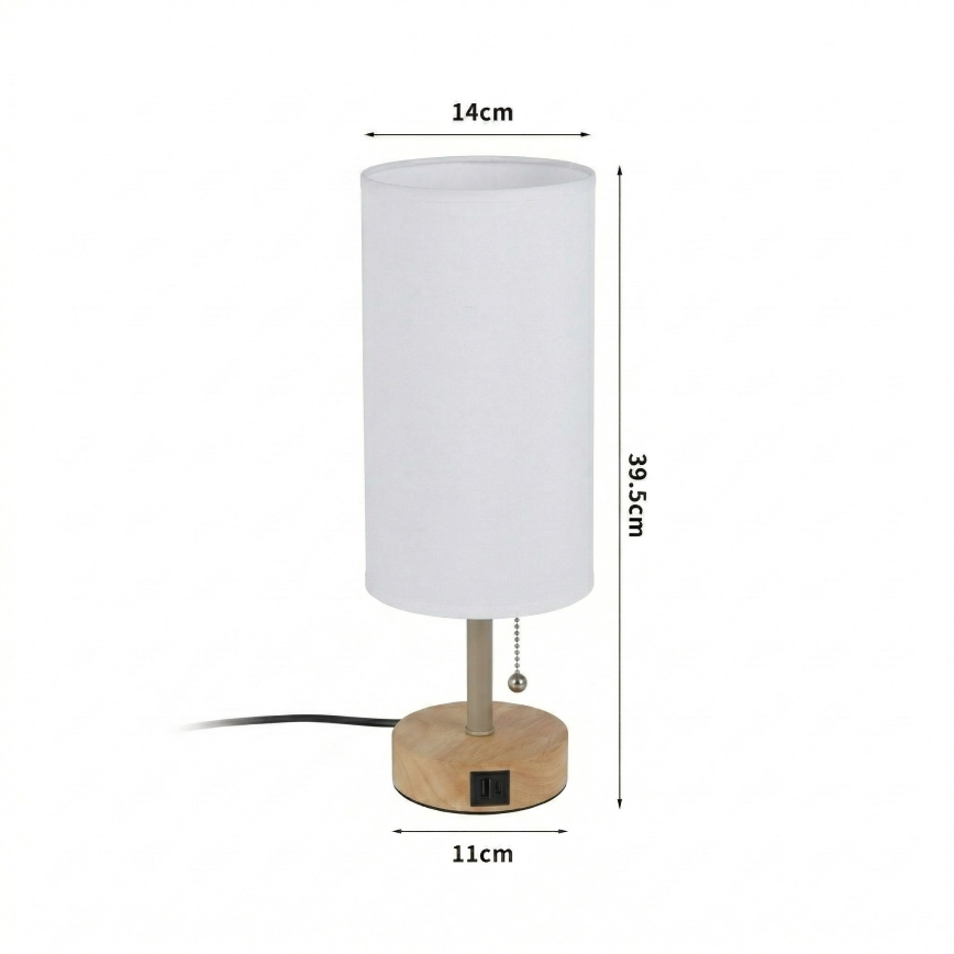 Brilagi - Stona lampa sa USB portom TABLON 1xE27/25W/230V hrast/bež/bela