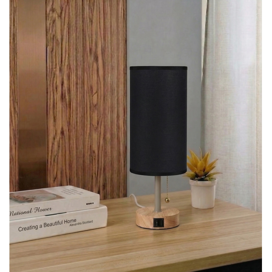 Brilagi - Stona lampa sa USB portom TABLON 1xE27/25W/230V hrast/bež/crna