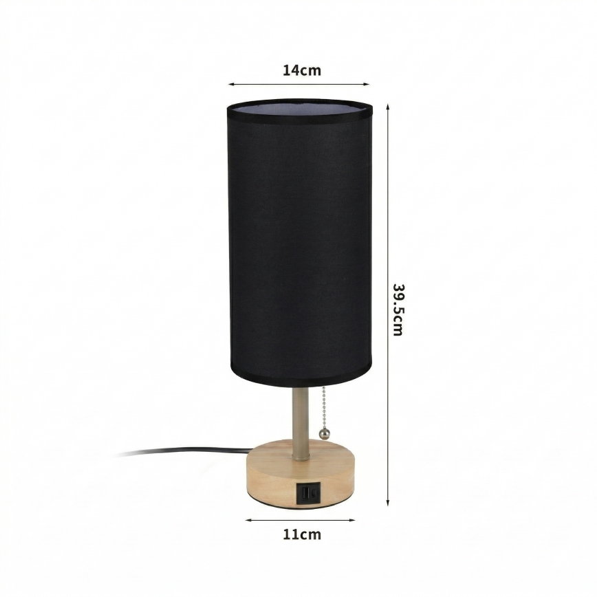 Brilagi - Stona lampa sa USB portom TABLON 1xE27/25W/230V hrast/bež/crna