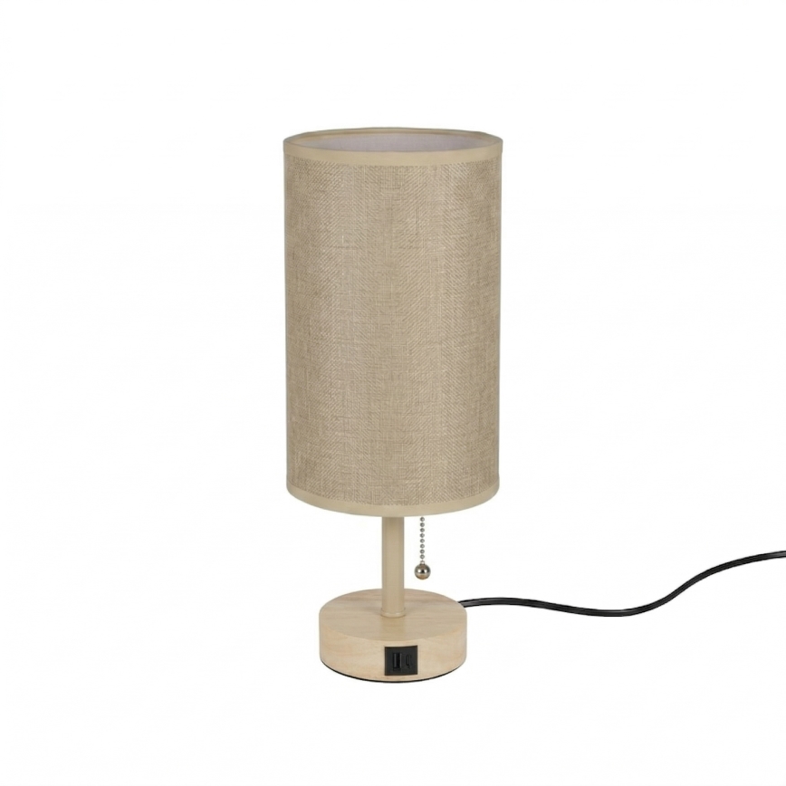 Brilagi - Stona lampa sa USB portom TABLON 1xE27/25W/230V hrast/bež