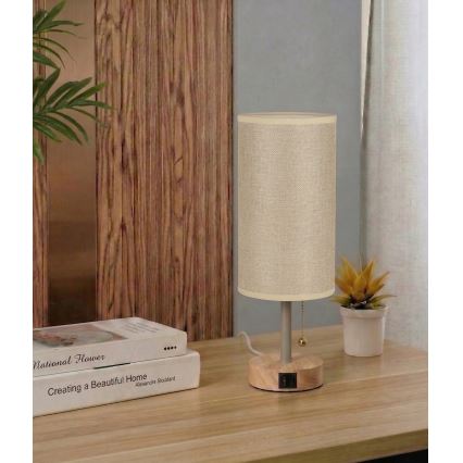 Brilagi - Stona lampa sa USB portom TABLON 1xE27/25W/230V hrast/bež