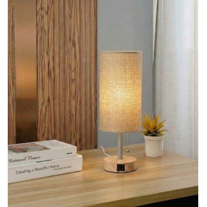 Brilagi - Stona lampa sa USB portom TABLON 1xE27/25W/230V hrast/bež