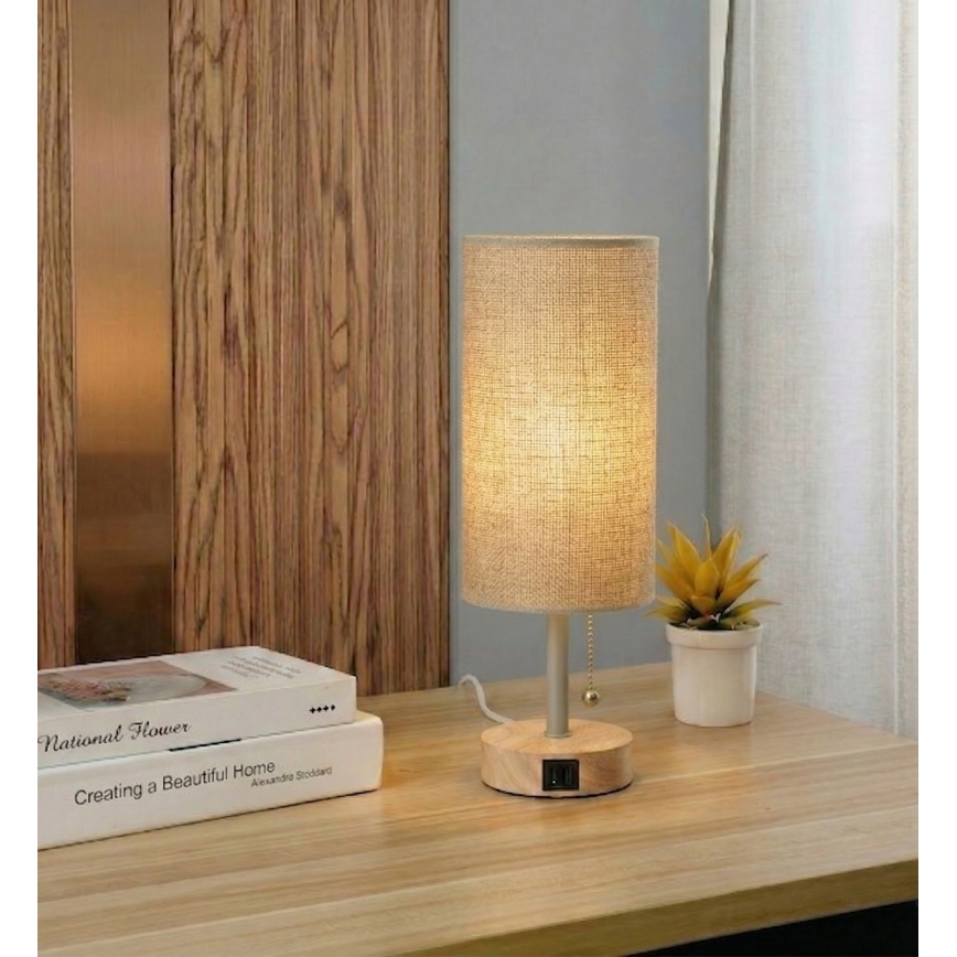 Brilagi - Stona lampa sa USB portom TABLON 1xE27/25W/230V hrast/bež