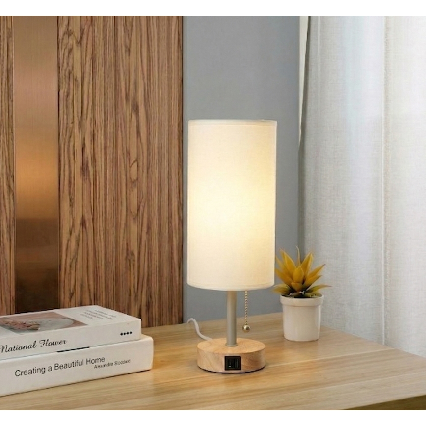 Brilagi - Stona lampa sa USB portom TABLON 1xE27/25W/230V hrast/bež/krem