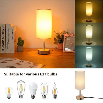 Brilagi - Stona lampa sa USB portom TABLON 1xE27/25W/230V hrast/bež/krem