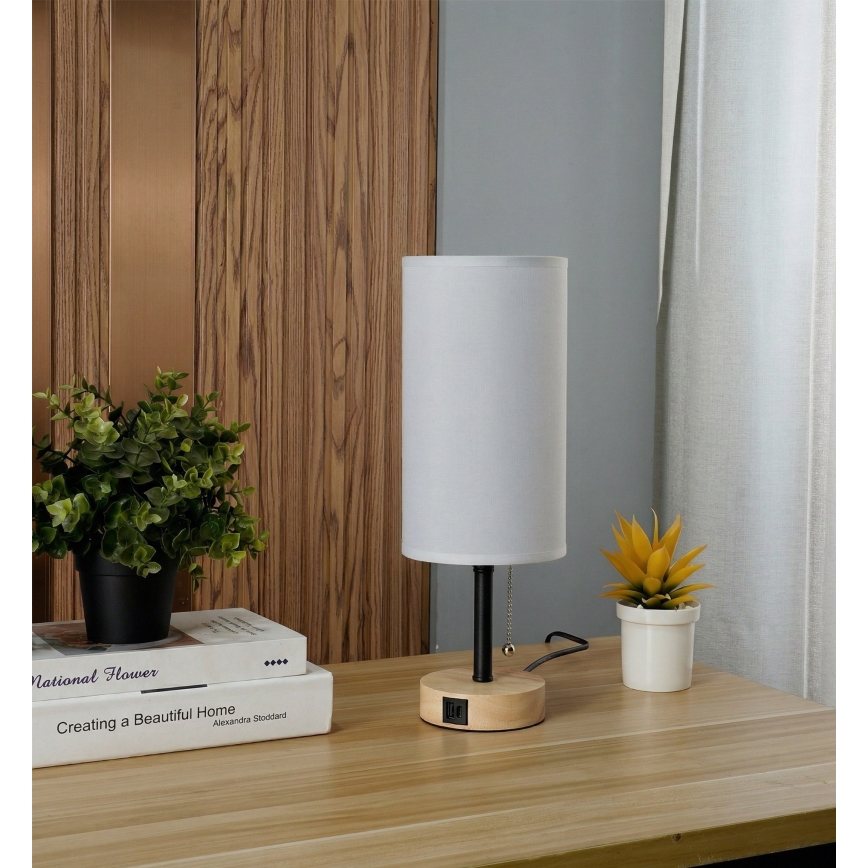 Brilagi - Stona lampa sa USB portom TABLON 1xE27/25W/230V hrast/crna/bela