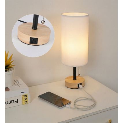 Brilagi - Stona lampa sa USB portom TABLON 1xE27/25W/230V hrast/crna/bela