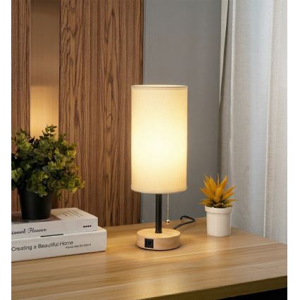 Brilagi - Stona lampa sa USB portom TABLON 1xE27/25W/230V hrast/crna/bela