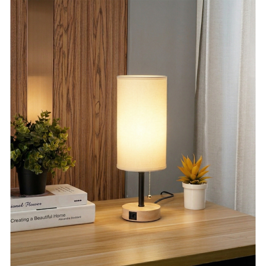 Brilagi - Stona lampa sa USB portom TABLON 1xE27/25W/230V hrast/crna/bela