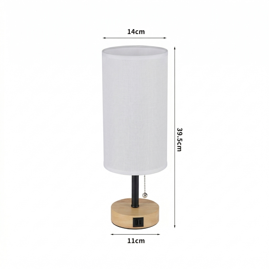 Brilagi - Stona lampa sa USB portom TABLON 1xE27/25W/230V hrast/crna/bela