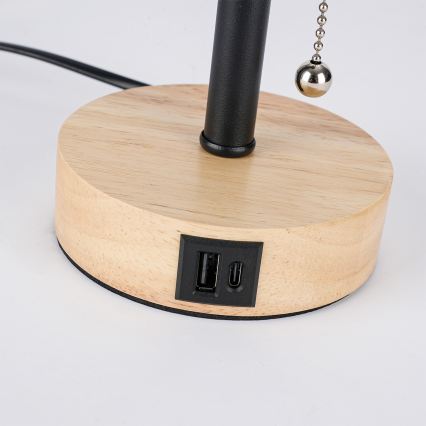 Brilagi - Stona lampa sa USB portom TABLON 1xE27/25W/230V hrast/crna