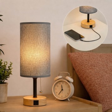 Brilagi - Stona lampa sa USB portom TABLON 1xE27/25W/230V hrast/crna/siva