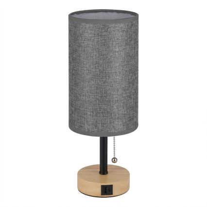 Brilagi - Stona lampa sa USB portom TABLON 1xE27/25W/230V hrast/crna/siva
