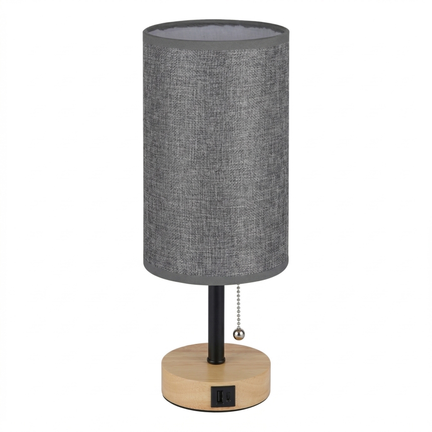 Brilagi - Stona lampa sa USB portom TABLON 1xE27/25W/230V hrast/crna/siva