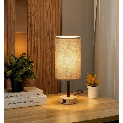 Brilagi - Stona lampa sa USB portom TABLON 1xE27/25W/230V hrast/crna/siva