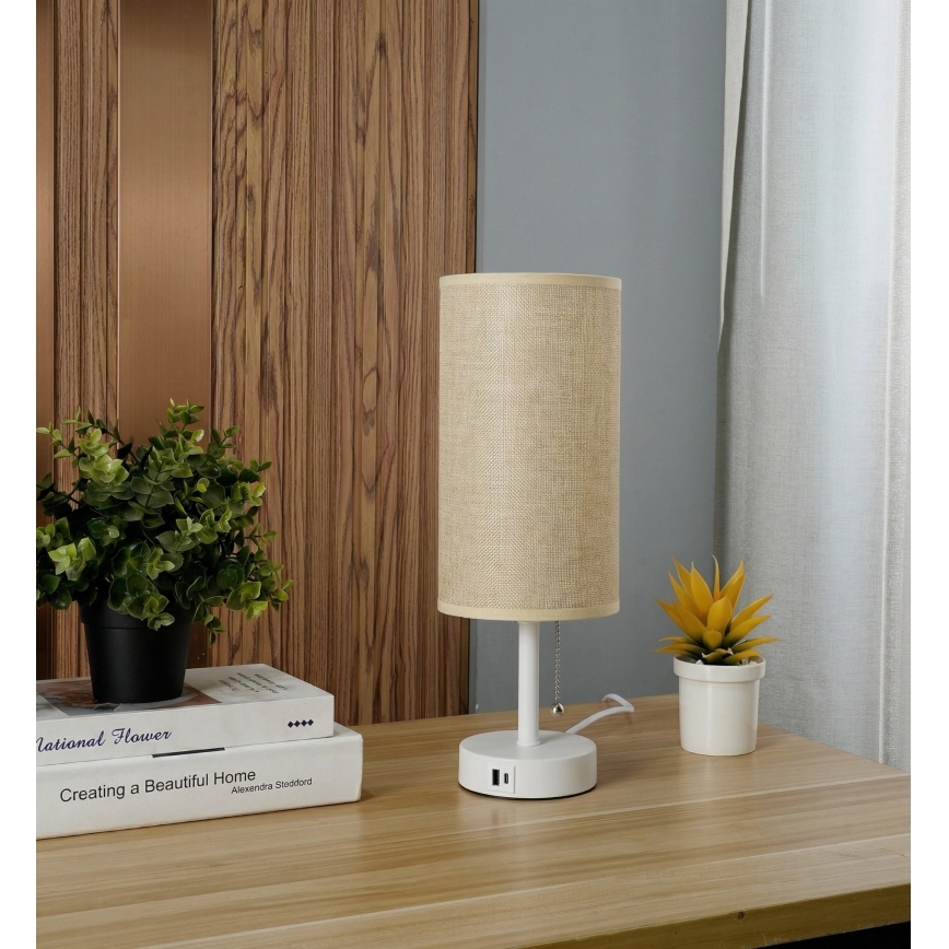 Brilagi - Stona lampa sa USB priključkom TABLON 1xE27/25W/230V bela/bež