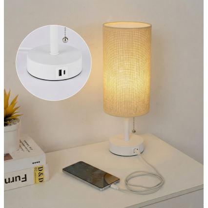 Brilagi - Stona lampa sa USB priključkom TABLON 1xE27/25W/230V bela/bež