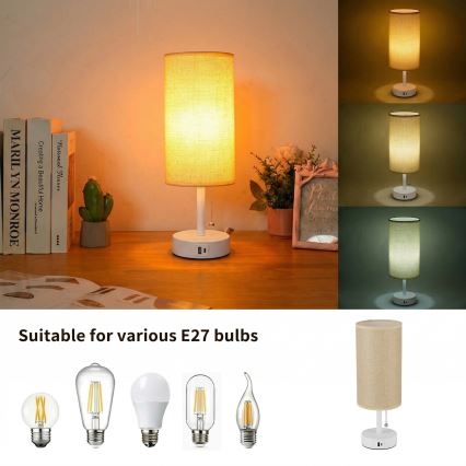 Brilagi - Stona lampa sa USB priključkom TABLON 1xE27/25W/230V bela/bež
