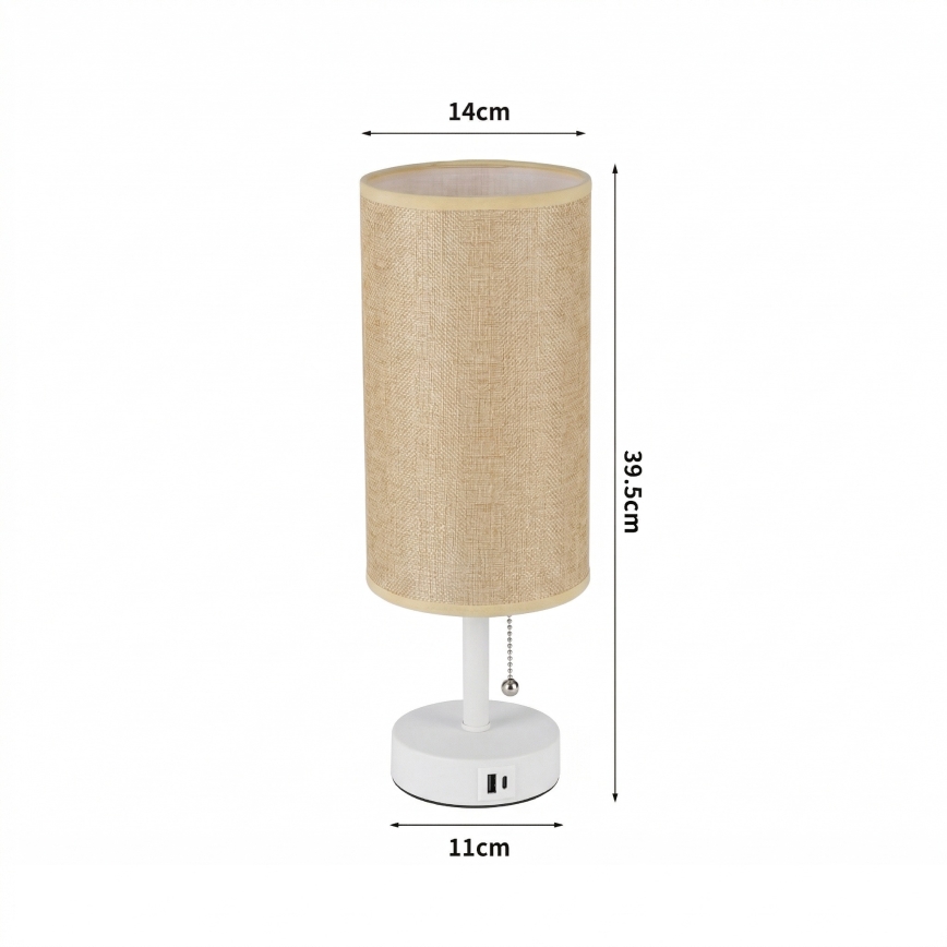 Brilagi - Stona lampa sa USB priključkom TABLON 1xE27/25W/230V bela/bež