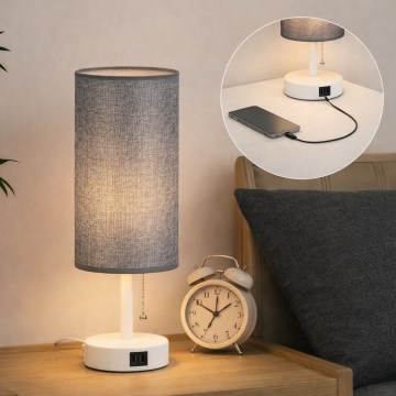 Brilagi - Stona lampa sa USB priključkom TABLON 1xE27/25W/230V bela/siva