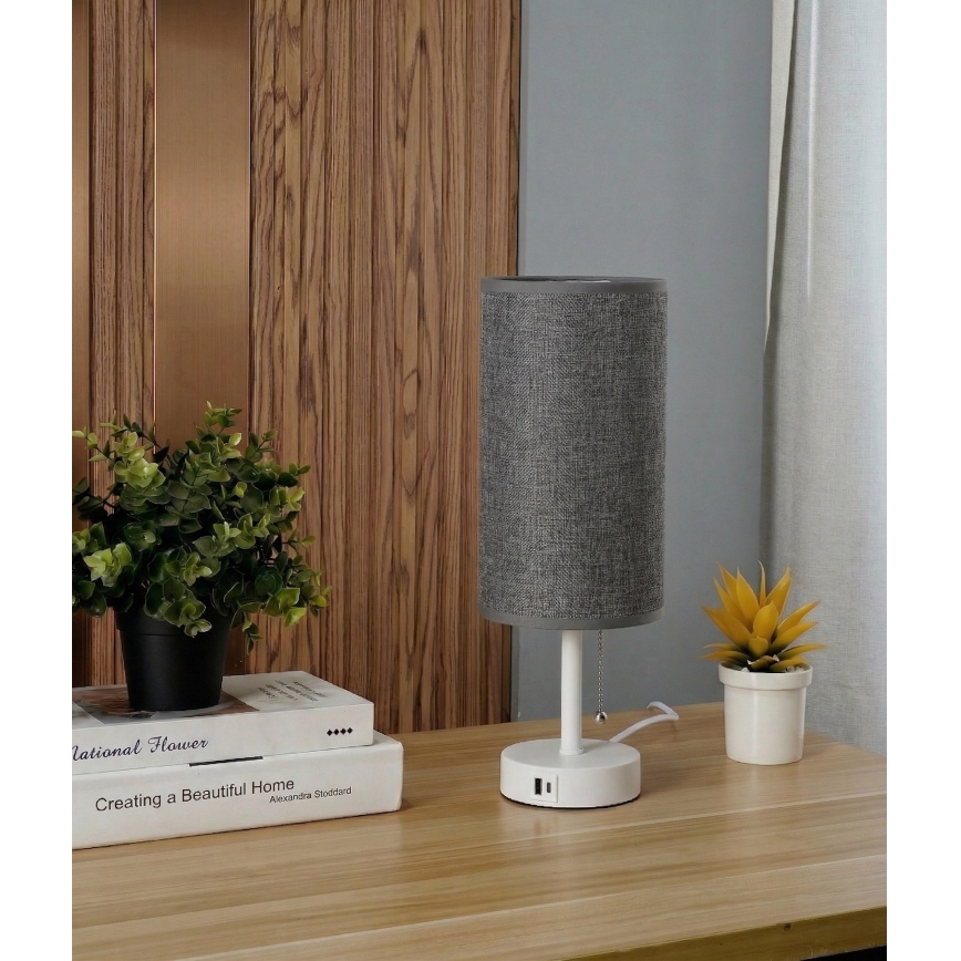 Brilagi - Stona lampa sa USB priključkom TABLON 1xE27/25W/230V bela/siva
