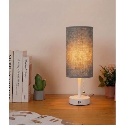 Brilagi - Stona lampa sa USB priključkom TABLON 1xE27/25W/230V bela/siva