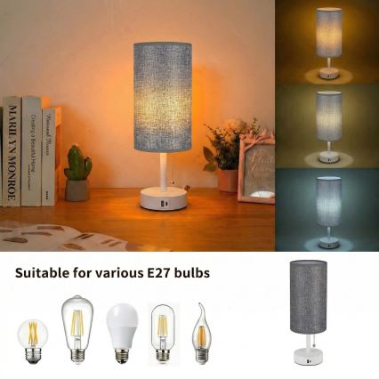 Brilagi - Stona lampa sa USB priključkom TABLON 1xE27/25W/230V bela/siva