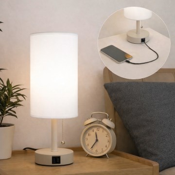 Brilagi - Stona lampa sa USB priključkom TABLON 1xE27/25W/230V bež/bela